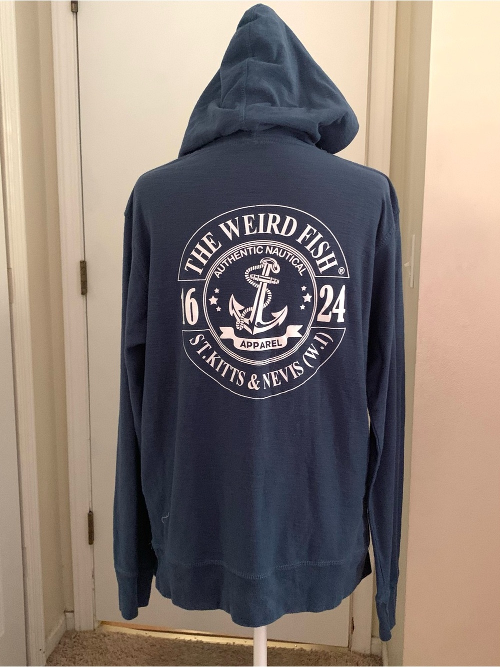 The Weird Fish St. Kitts St. Nevis Hoodie Shirt Blue Nautical Islands Sz M